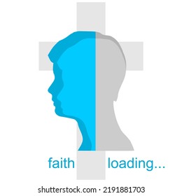 Progress Bar Or Loading Bar With Christianity Religion Relative Tags Cloud. Faith Word And Silhouette Of Man