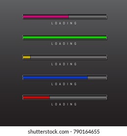 progress bar and loading different colors on black background vector.