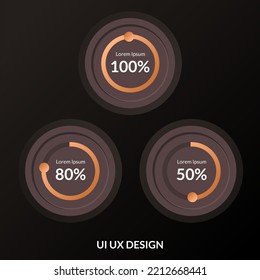 Progress bar on dark brown background. ui ux vector element infographic loading circle. user interface