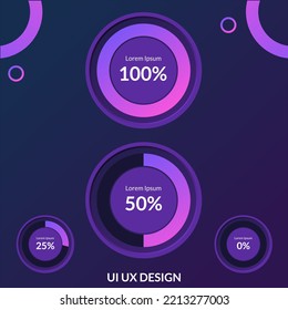 Progress bar on dark purple background. ui ux vector element ,infographic ,loading circle. user interface, Modern