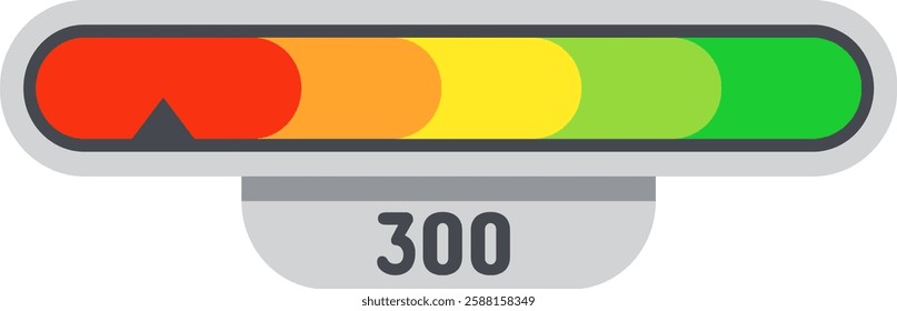 Progress bar showing a value of 300 out of 500, using a gradient color scheme from red to orange, yellow and green, symbolizing increasing levels of completion or achievement