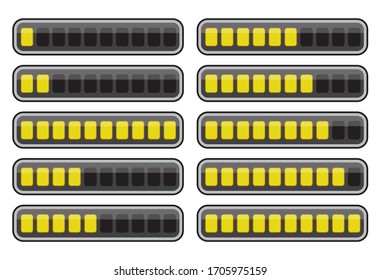 Progress Bar, yellow Loading Bars, for Web Elements and Infographic Template. Vector set of step by step Preloader Web