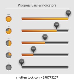 Progress bars and loaders, user interface design, eps10 vector