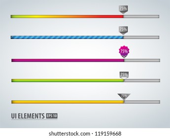 Progress Bars on grey background. Vector UI and Web elements