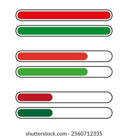 Progress bars. Red and green sliders. Loading vector elements. Minimal interface concept.