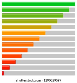 Progress bars set at different levels. Progress, loading bars elements
