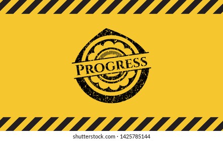 Progress black grunge emblem with yellow background. Vector Illustration. Detailed.