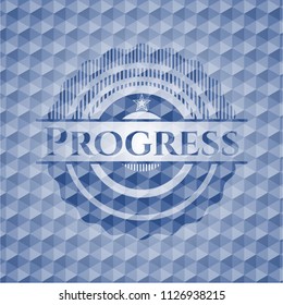 Progress blue badge with geometric pattern background.