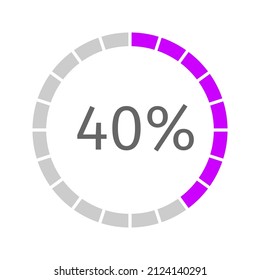 Progress, buffering, waiting or loading icon with 40 percent filled round bar. Infographic element for website or mobile interface. Vector flat illustration