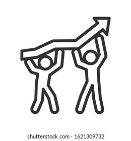 progress ,business concept, people hold up arrow, linear icon. Editable stroke