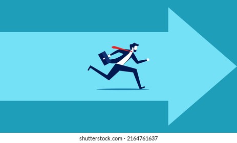 progress. A businessman runs forward following the arrowhead. business concept vector illustration