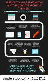 Progress chart how to make sunday the most productive day of the week. Vector infographic illustration.