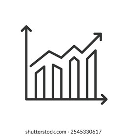 Gráfico de progreso, icono en diseño de línea. Progreso, gráfico, crecimiento, seguimiento, estadísticas, desarrollo, rendimiento en el Vector de fondo blanco. Icono de trazo editable del gráfico de progreso