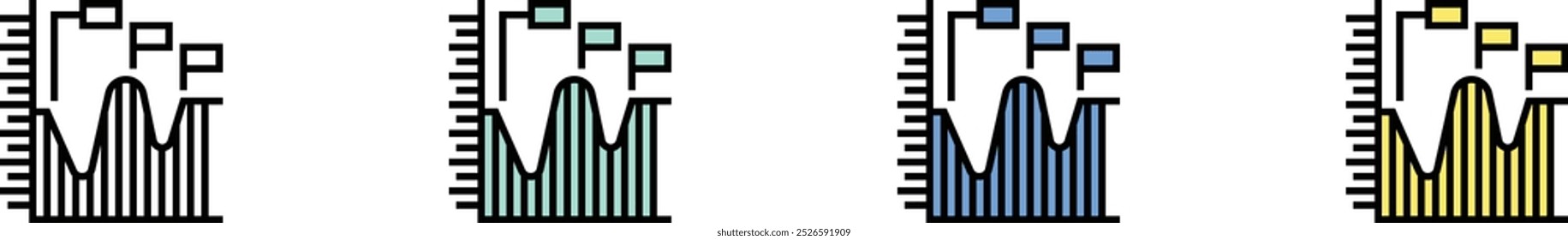 progress chart icon. Outline, Green, Blue and Yellow Style Design Isolated On White Background
