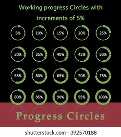 Progress circles with increments of 5% for business and private use