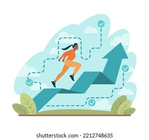 Progress concept. Business or personal development. Idea of finance increase and professional success. Goal achievement. Flat vector illustration