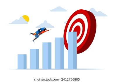 progress or development concept, businessman flying with rocket on bar graph of growth or increase in income graph. business growth, increased investment profits, increased sales and income.