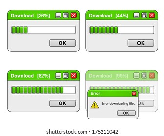 Progress in downloading from the Internet and the error at 99%. slap in the face, vector art image illustration, isolated on white background eps10