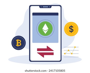 Progress of exchange between cryptocurrencies and dollars, vector illustration.