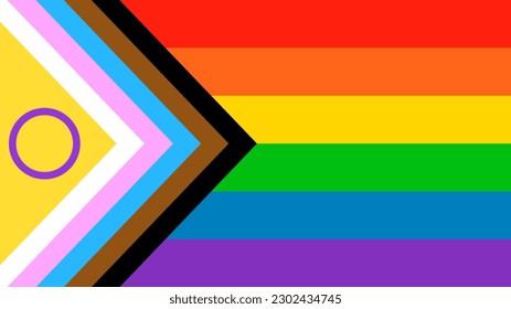 Progress Flag. LGBT-Flag 2021. Hintergrund BG Regenbogen. Multicolored Inclusive Intersex. Horizontaler Streifen-Rectangle. LGBTQ+ Movement Event Parade.