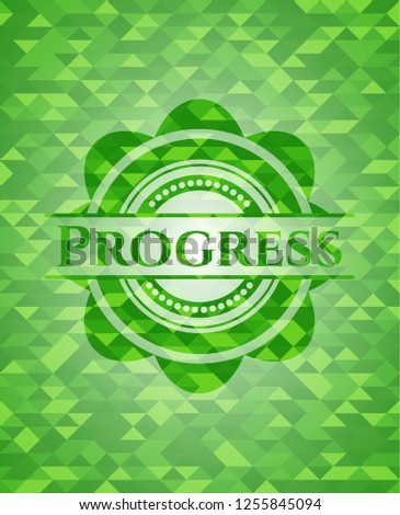 Progress green emblem with mosaic ecological style background