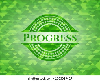  Progress green emblem with triangle mosaic background