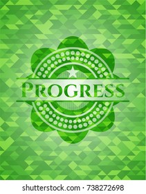 Progress green emblem with triangle mosaic background
