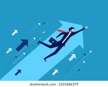 Progress and grow. businessman flying with growth arrow