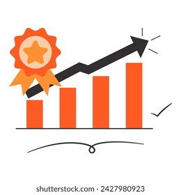 Progress growing graph. Vector illustration in flat style with business goal theme. Editable vector illustration.