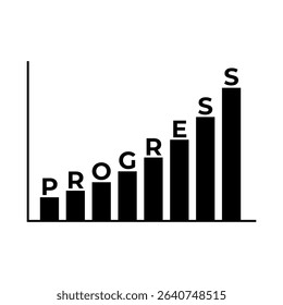 Progress Growth Bar Chart with Letters Vector Illustration. A black and white vector illustration of a bar chart visually spelling out the word Progress.