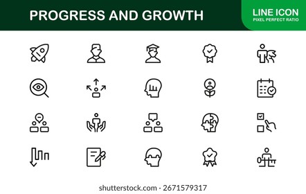 Conjunto de iconos de línea de crecimiento de progreso: iconos vectoriales de Profesional modernos para el desarrollo y el éxito empresarial