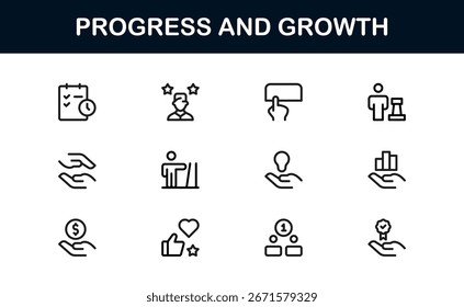 Progress Growth Line Icon Set – Modern Professional Vector Icons for Business Development and Success