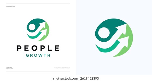 Progress growth people logo icon design, vector illustration element editable, creative idea concept two arrow up sign with human success in circle for business and brand identity