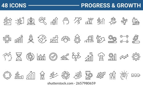 Progress and Growth set of web icons in line or outline style. Icons for web and mobile app. Outline icons collection. Editable Stroke. Vector illustration.