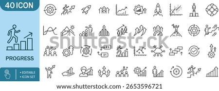 Progress Growth Success Achievement Development Business Line Icon Setprogress,growth,success,achievement,development,business,icon,line,editable,set,graph,chart,rocket,gear,arrow,steps,upward,leader,