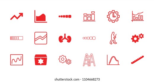 Progress icon. collection of 18 progress filled and outline icons such as stairs, gear, graph, chart, line chart, clock in gear. editable progress icons for web and mobile.