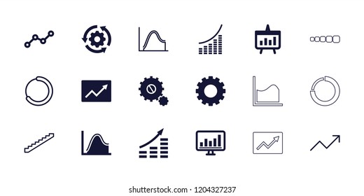 Progress icon. collection of 18 progress filled and outline icons such as gear, chart, line graph, stairs, money growth. editable progress icons for web and mobile.