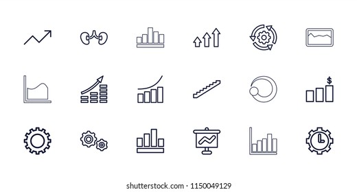 Progress icon. collection of 18 progress outline icons such as gear, stairs, graph, money growth, graph on board, kidney. editable progress icons for web and mobile.