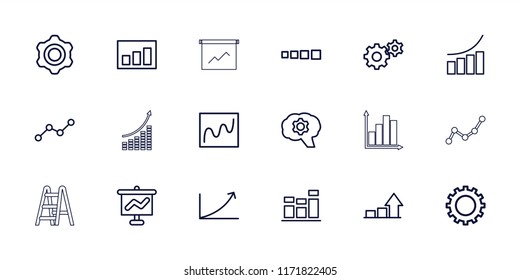 Progress icon. collection of 18 progress outline icons such as gear, graph, chart, graph on board, loading, line graph. editable progress icons for web and mobile.