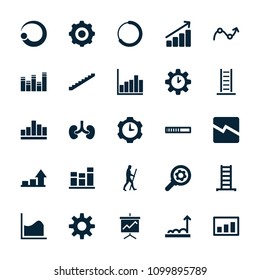 Progress icon. collection of 25 progress filled icons such as ladder, stairs, loading, chart, graph, gear    sign symb, caveman. editable progress icons for web and mobile.