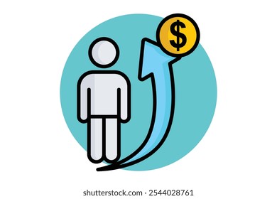 ícone de progresso. estilo de ícone de contorno colorido. pessoas com seta para cima e dólar. ícone relacionado à motivação. elementos de sucesso ilustração vetorial