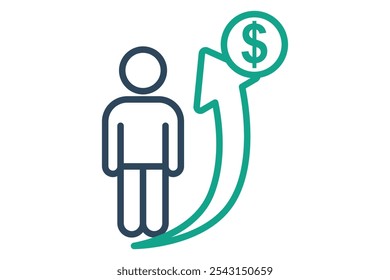Ícone de progresso. estilo de ícone de linha. pessoas com seta para cima e dólar. ícone relacionado à motivação. elementos de sucesso vetor ilustração