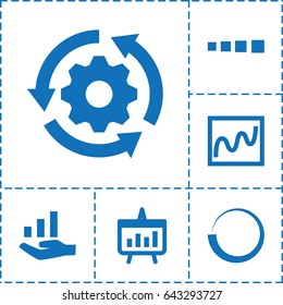 Progress icon. set of 6 progress filled icons such as chart, graph on hand, gear rotate
