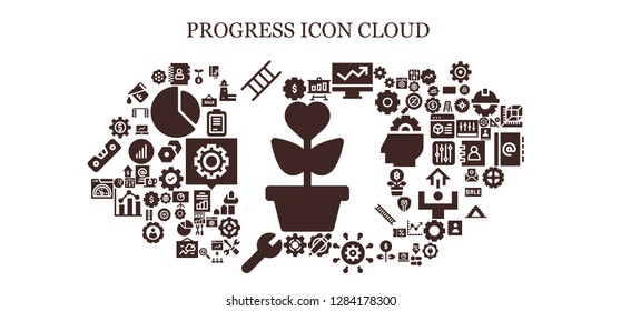  progress icon set. 93 filled progress icons. Simple modern icons about  - Growth, Settings, Agenda, Ladder, Analytics, Line chart, Setting, Speed, Gear, Sale, Form, Split point