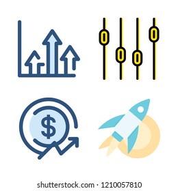 progress icon set. vector set about rocket, growth, levels and profits icons set.