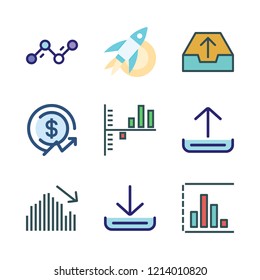 progress icon set. vector set about line chart, profits, download and rocket icons set.