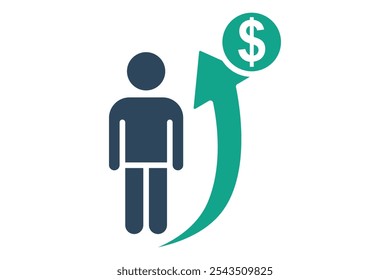 Progress icon. solid icon style. people with up arrow and dollar. icon related to motivation. success elements vector illustration