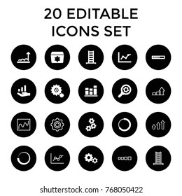 Progress icons. set of 20 editable filled and outline progress icons such as ladder, gear, chart, loading, graph on hand, graph