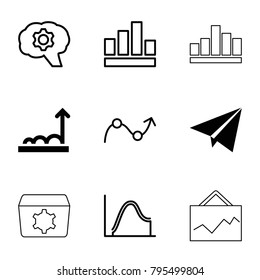 Progress icons. set of 9 editable outline progress icons such as paper plane, graph