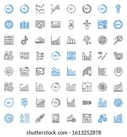 progress icons set. Collection of progress with bar chart, settings, sale, workflow, rising, choice, options, percentage, bar graph, graph. Editable and scalable progress icons.